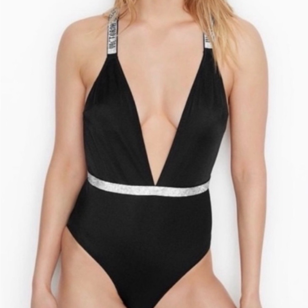 Victoria's Secret Black One-Piece with Silver Band - Picture 2 of 5